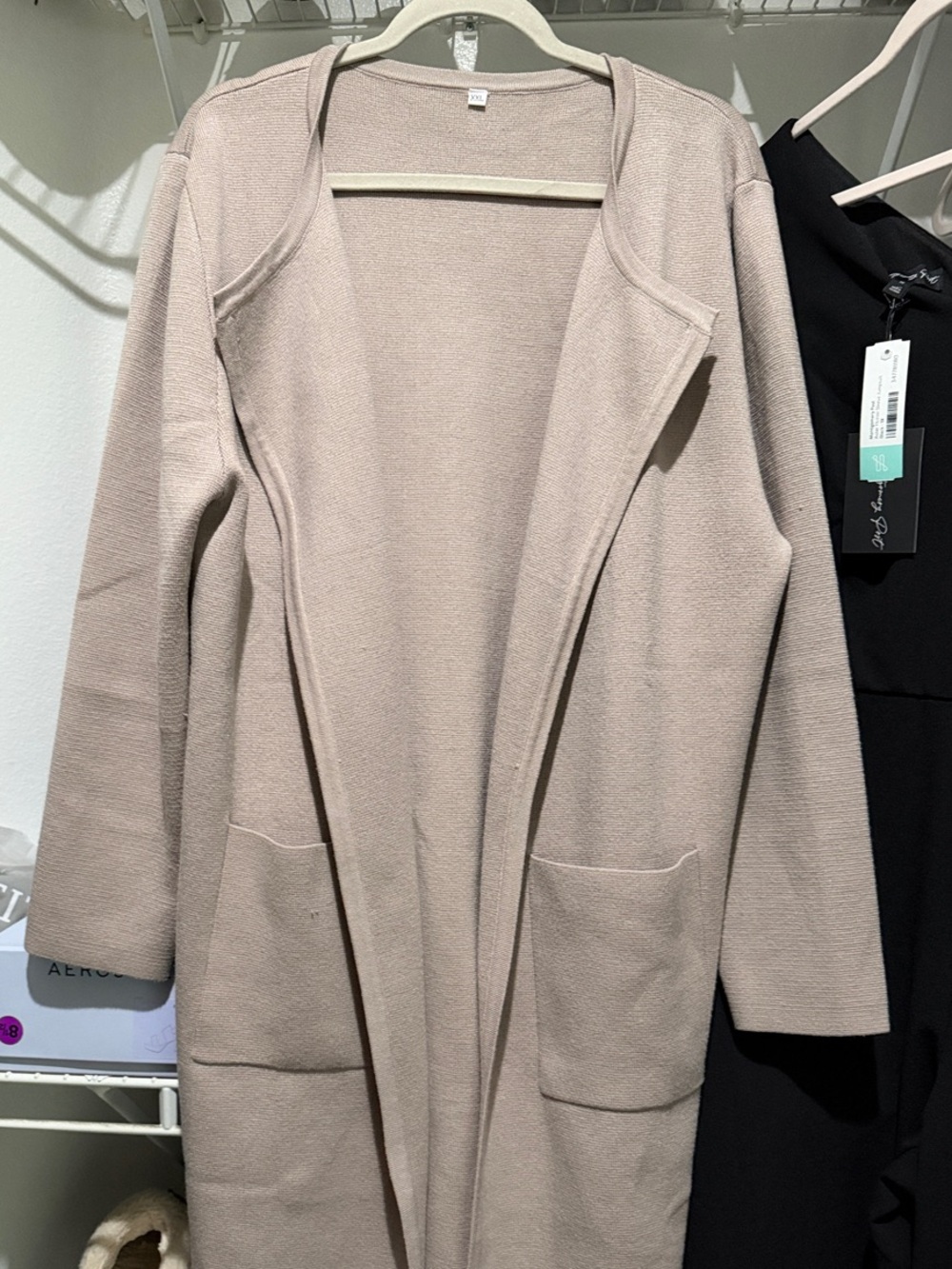 Womens Open-Front Hooded Cardigan Sweater in Taupe
